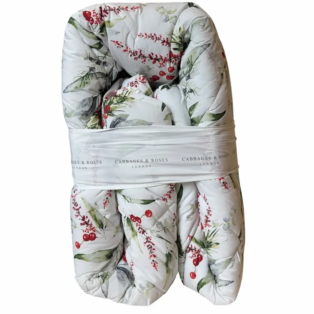 3pc Cabbages & Roses Christmas Foliage Fir Ruby QUEEN Comforter Set NEW